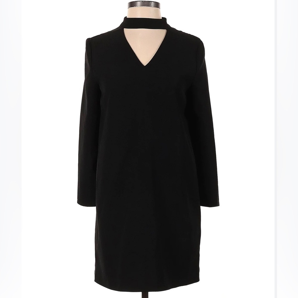 Oak + Fort Minimalist Black Cocktail Dress With Choker Neckline